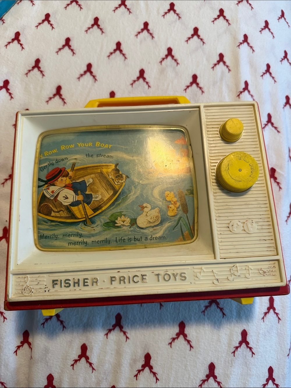 Fisher-Price Vintage Toy TV in White, Yellow & Red